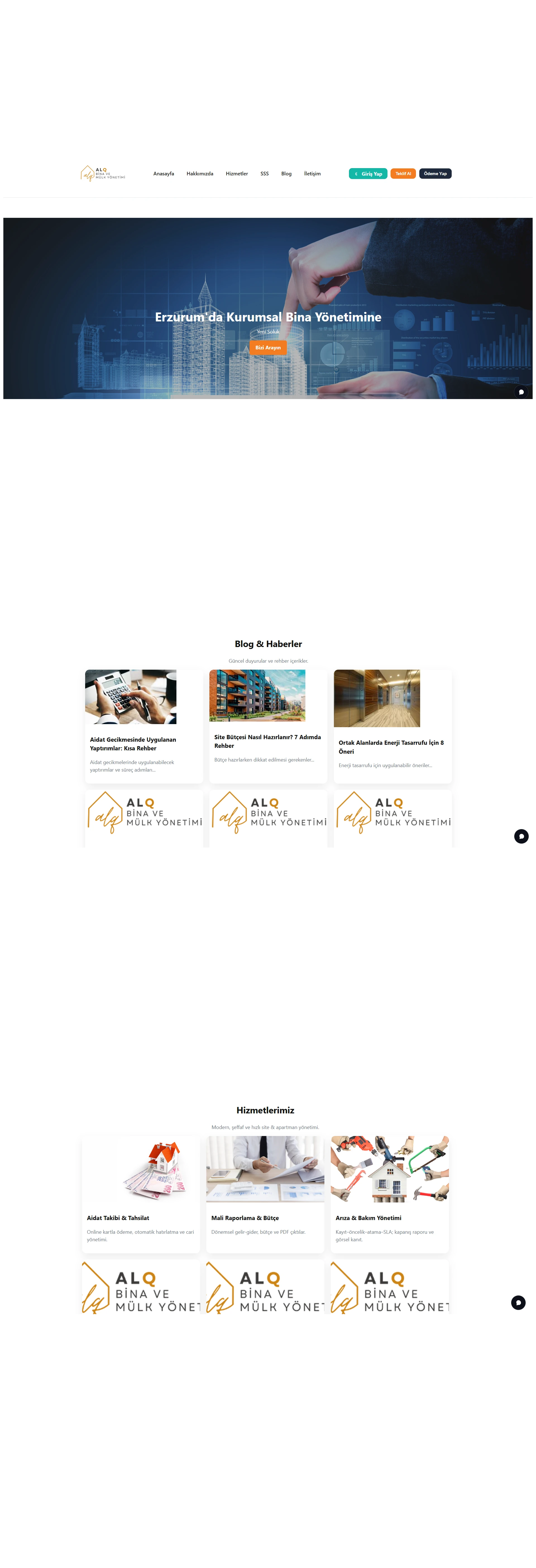 ALQ Bina ve Mülk Yönetimi web sitesi proje görseli